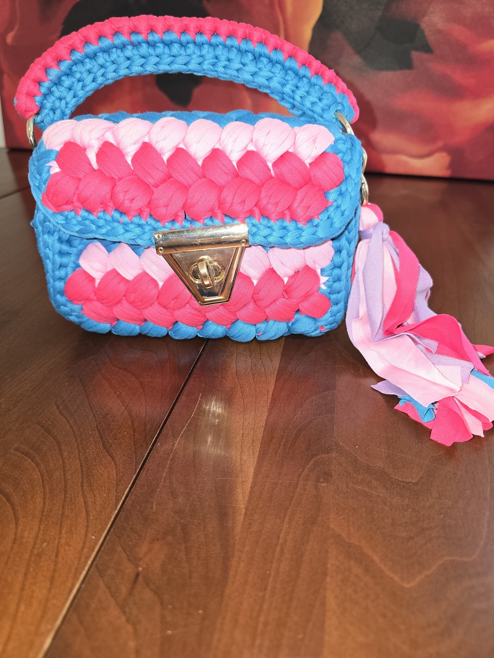 Bright Braided Crochet Crossbody Bag in Turquoise & Pink, Brand New without tags - Picture 2 of 9